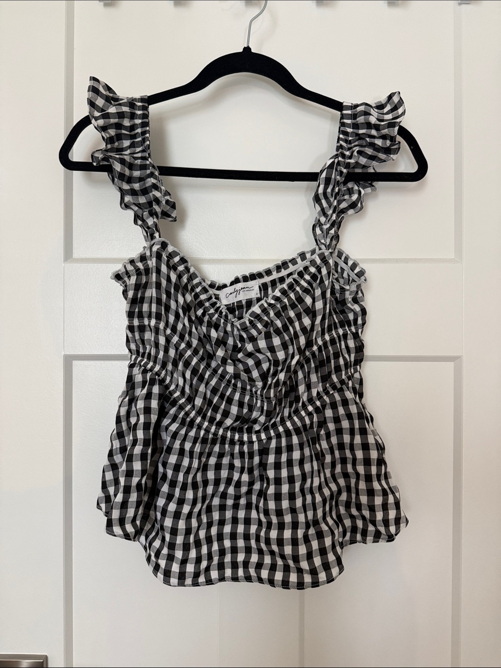 CJLA Gingham Ruffle Strap-Black & White